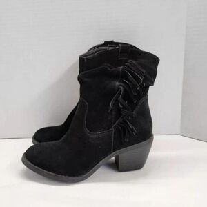 Shania Boots Women's Size 8 Xappeal Black Suede Fringe Boho Booties